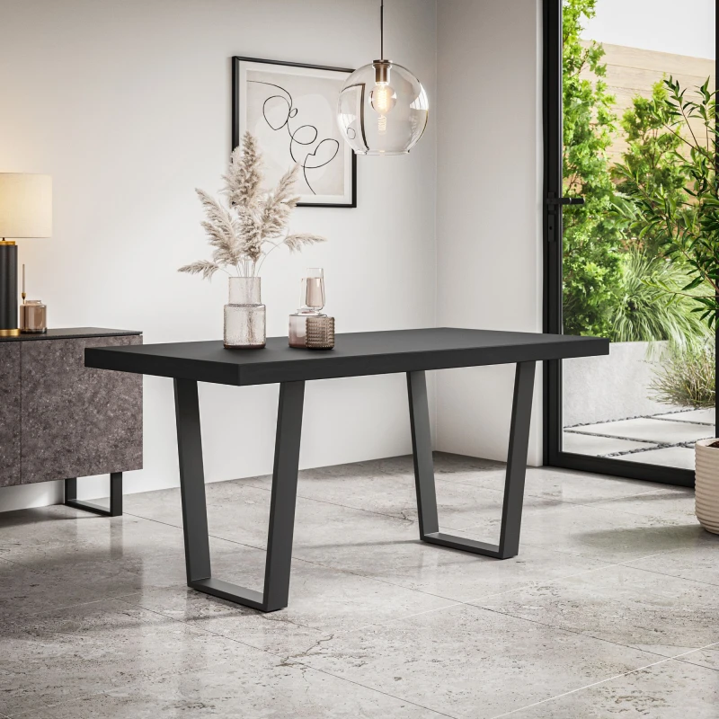 Image of More4Homes Aria 4-6 Seater Dining Table Modern Black Table Top W Black Legs