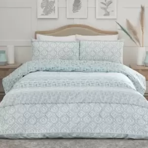 image of Dreams & Drapes Aden Geometric Print Easy Care Duvet Cover Set, Teal, King