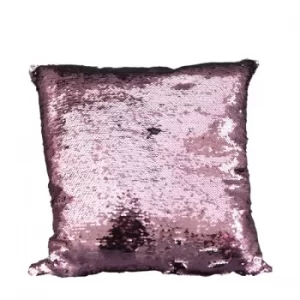 Image of Sequin Covered Large Cushion Cover Silver and Pink 45cm