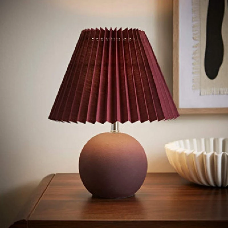Image of ValueLights ValueLights Beattie Burgundy Ceramic Table Lamp with Origami Lamp Shade Burgundy One Size Unisex 5016529273448