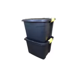 2 x 42L Heavy Duty Storage Tubs Sturdy, Lockable, Stackable and Nestable Design Storage Chests with Clips in Black - main image