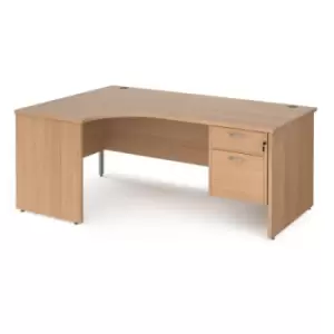 Image of Office Desk Left Hand Corner Desk 1800mm With Pedestal Beech Top And Panel End Leg 1200mm Depth Maestro 25 MP18ELP2B