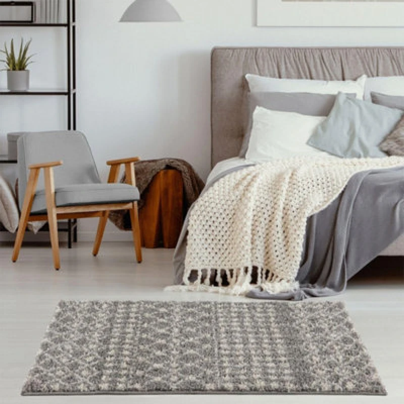 Image of The Rugs Moroccan Grey Shaggy Living Room Rug 1010