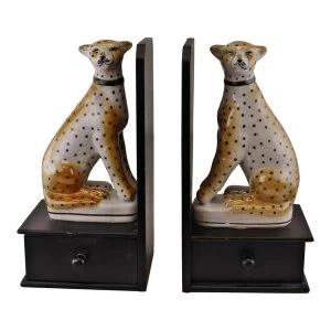 image of Set of 2 Ceramic Crackle Glaze Leopard Bookends