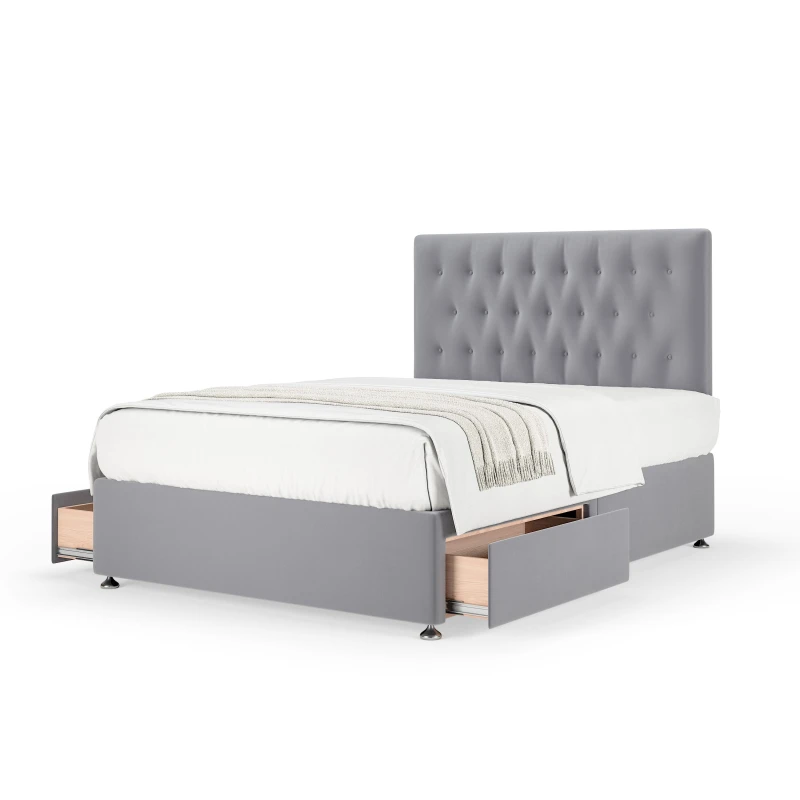 Image of Bedmaster Bedmaster Plush Velvet 2 Drawer Divan Base And Button Headboard in Silver Size: Single Silver Single Unisex 7867870958502