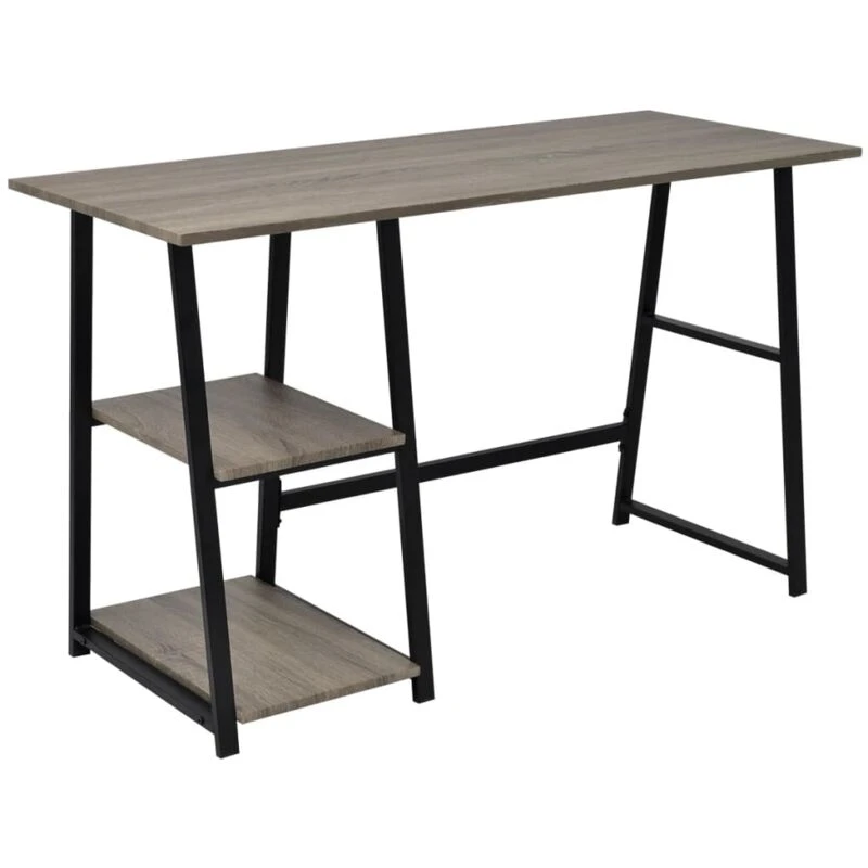 Image of vidaXL Desk with 2 Shelves Grey and Oak Office Workstation Computer Table