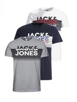 image of Jack & Jones 3 Pack Logo T-Shirt - Multi Size M Men