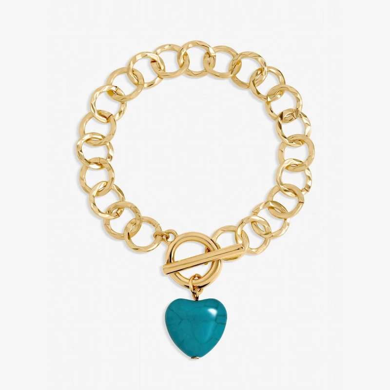 Image of Mood Gold Plated and Turquoise Heart T-Bar Bracelet Gold female One Size
