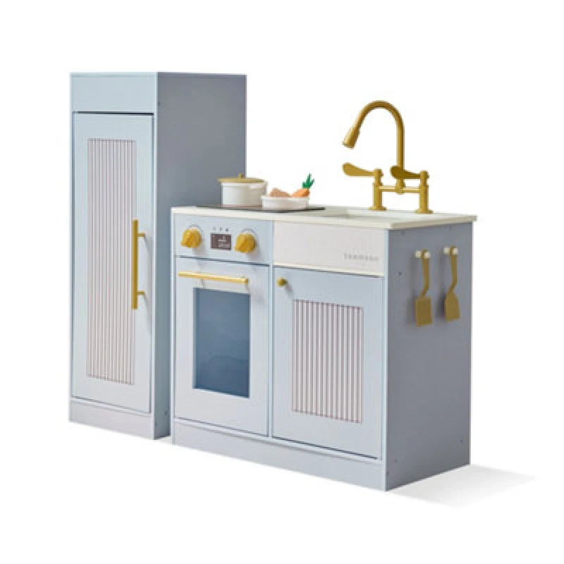 Image of Teamson Kids Wooden Play Kitchen Set With Separate Fridge, Sink & 12 Accessories