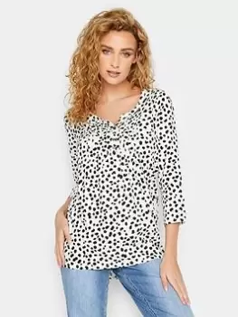 Long Tall Sally Mono Printed Henley Top - White, Size 10, Women