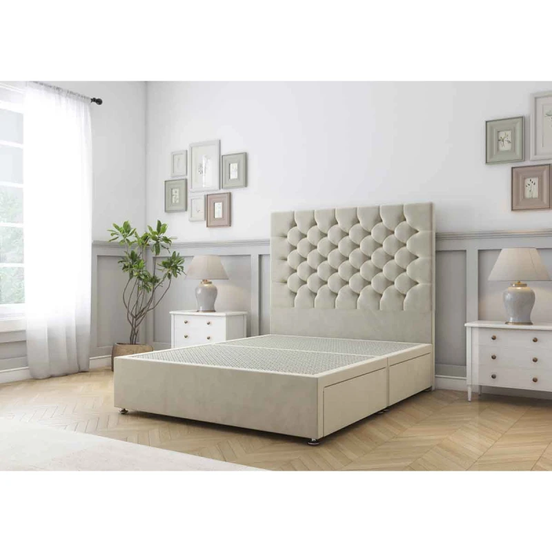 Image of Sloomy Mayfair Cream Plush Divan Bed Base No Drawers With 26" Strutted Headboard 2'6 Small Single