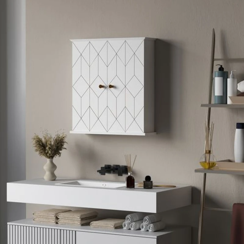 Image of HOMCOM Bathroom Wall Cabinet, Wall Cupboard with Adjustable Shelf, White White