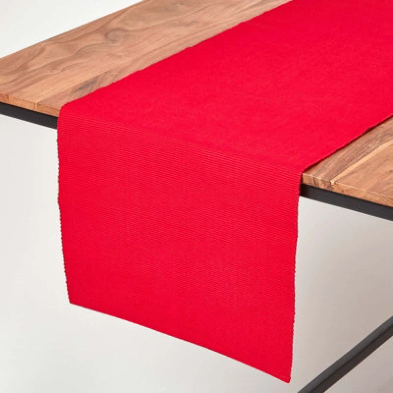Image of Homescapes Cotton Plain Red Table Runner