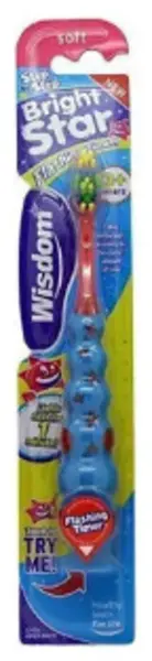 image of Wisdom Brightstar Flashing Pink & Yellow Soft Toothbrush