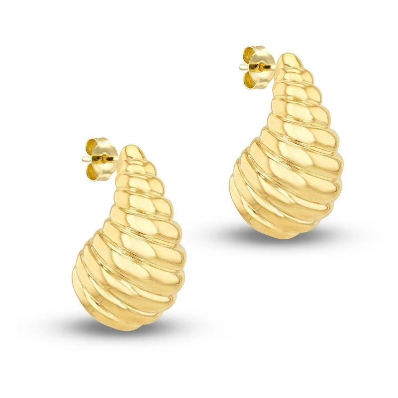 Image of Be You 9ct Gold Large Shell Teardrop Stud Earring Yellow Gold female One Size