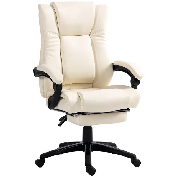 Image of Vinsetto Executive Home Office Chair High Back Recliner With Foot Rest Cream