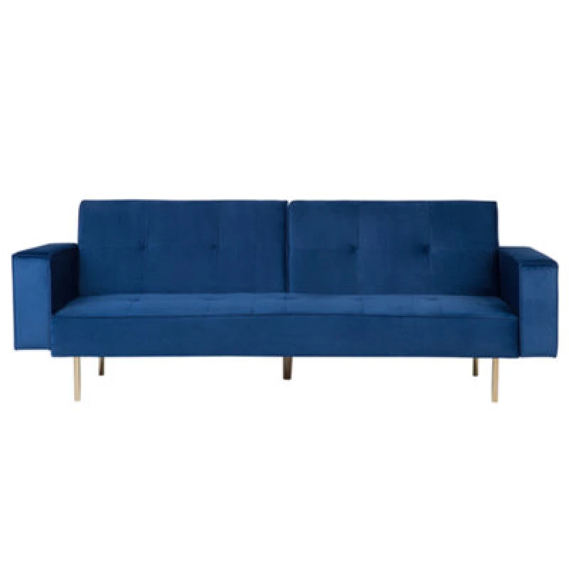 Image of Beliani Sofa Bed 3 Seater Visnes Velvet Navy Blue