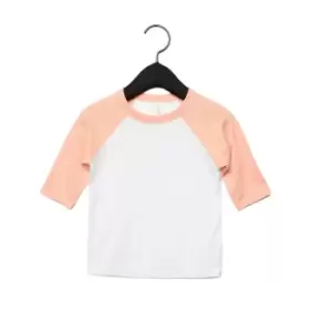 Image of Bella + Canvas Toddler 3/4 Sleeve Baseball T-Shirt (2 Years) (White/Heather Peach)