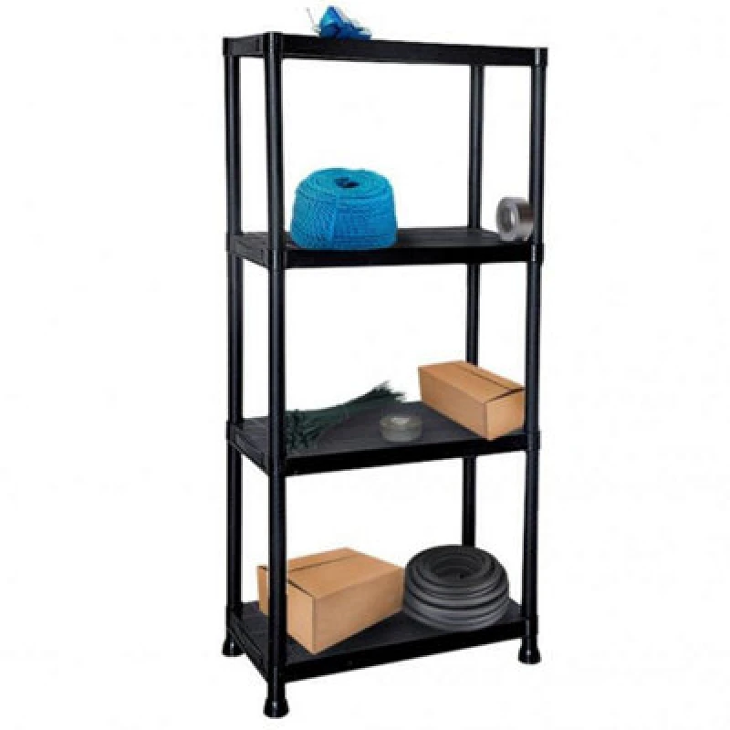 Image of Gr8 Home Black 4 Tier Plastic Shelving Unit Storage Racking Shelves Garage Warehouse Shed