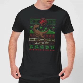 Image of Jurassic Park Clever Girl Mens Christmas T-Shirt - Black - 3XL - Black