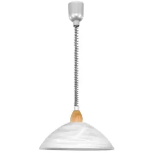 Lord 2 - 1 Light Dome Ceiling Pendant Silver, Beech Modern Alabaster Glass Shade Wood Finish, E27 - Eglo