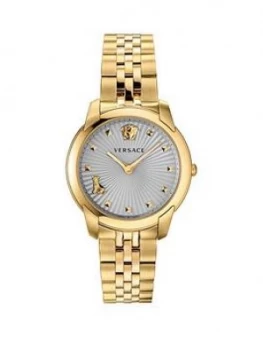 Image of Versace Audrey Grey Dial Gold Plated Stainless Steel Bracelet Ladies Watch