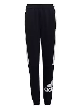 Image of adidas Boys Colourblock Fleece Pants - Black/White, Size 7-8 Years