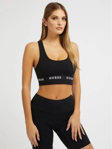 image of Guess Stretch Jersey Logoed Active Bra 14625861 Black