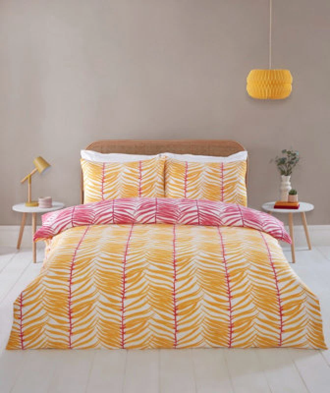 Image of Rapport Home Tropical Trails Polyester Reversible Duvet Cover Set with Pillowcase in Yellow Size: Double Yellow Unisex Double