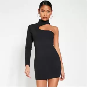 I Saw It First Cotton Cut Out High Neck Mini Dress - Black