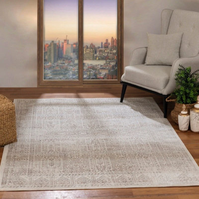 Image of Livabliss Vintage Oriental Boho Tan/grey Dania Area Rug 120 X 170 Cm - Easy Care, Non Shedding, Ideal For Living Room & Bedroom