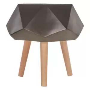 image of 47cm Multi-Faceted Planter in Black Finish with Beech Wood Legs