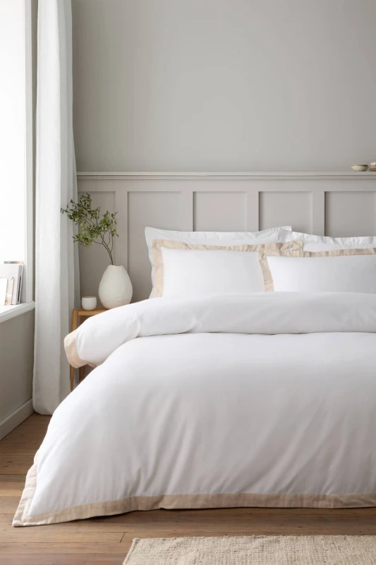 Image of Bianca 'Brushed Tailored' Cotton Duvet Cover Set in Natural Size: Super King Natural Unisex Super King