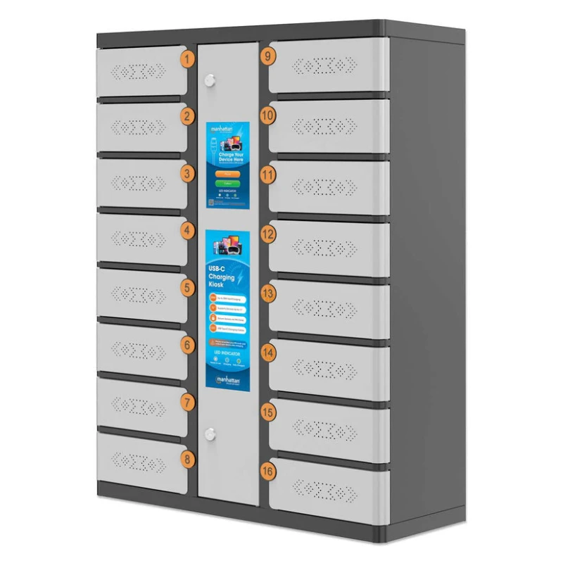 Image of Manhattan Manhattan Kiosk Individual compartment Laptop Cabinet USB-C 15.6" 16-bay via USB-C 30W, Suitable for Tablets/phones, iPads, MacBooks, Chrome