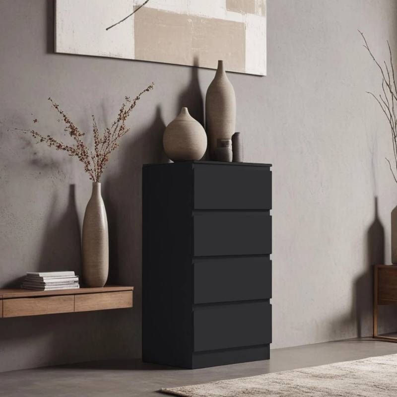 Image of FWStyle FWStyle 4 Drawer Black Chest Of Drawers Scratch Resistant Black One Size Unisex 5056413129161