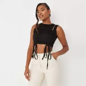 image of Missguided Ruched Cut Out Crop Top - Black