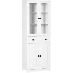 image of Kitchen Cupboard Storage Cabinet Adjustable Shelves, Glass Door, 160cm - White - Homcom