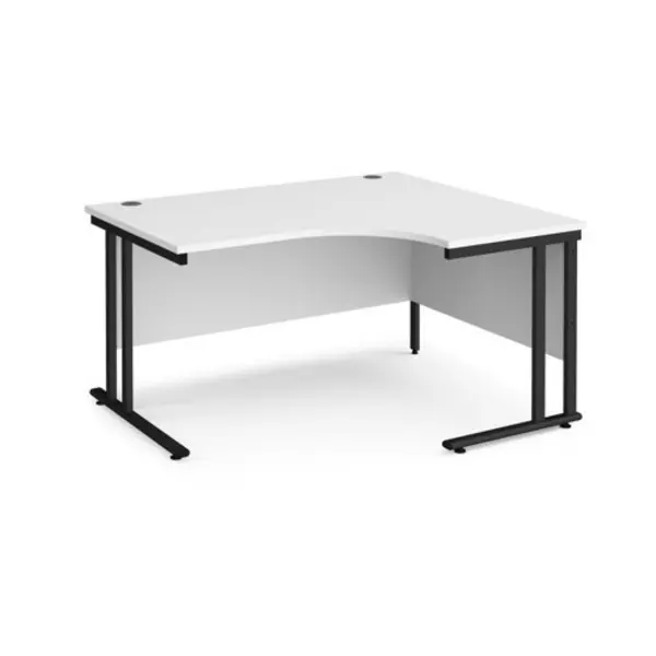 image of Office Desk Right Hand Corner Desk 1400mm White Top With Black Frame 1200mm Depth Maestro 25 MC14ERKWH