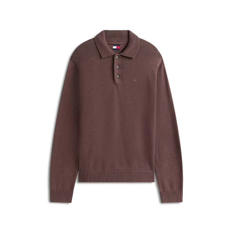 Image of Tommy Jeans Mens Slim Polo Crew Neck Jumper Black Walnut male 2XL