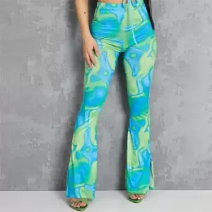 Image of I Saw It First Marble Print Split Hem Flared Trousers - Blue