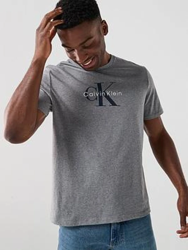 Image of Calvin Klein Jeans Logo Print T-Shirt with Short Sleeves grey Cotton M