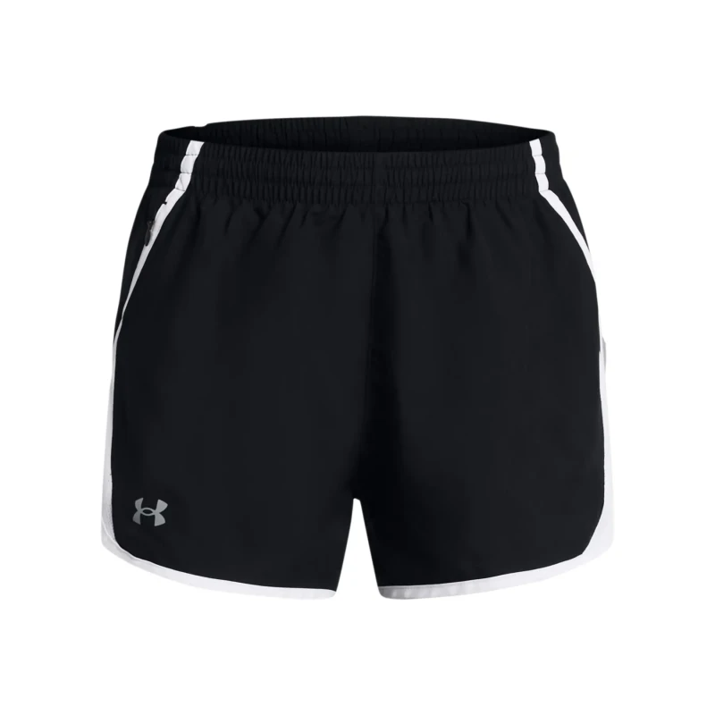 Image of Under Armour Womens Fly By 3" Running Shorts L- Waist 30.5 - 32.5' Black White Reflective 1382438-002-L