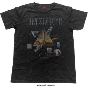 Image of Pink Floyd - Vintage Montage Unisex Large T-Shirt - Black
