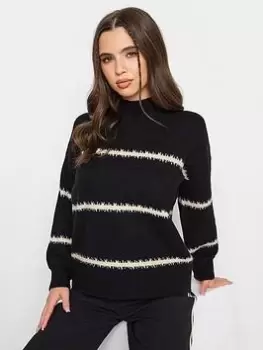 image of PixieGirl Petite Blurred Stripe Jumper, Black, Size 12-14, Women