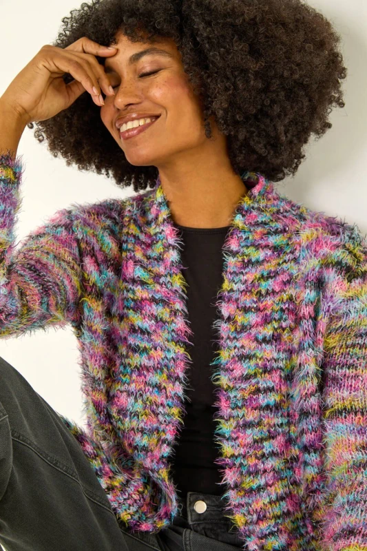 Image of Roman Womens Fluffy Longline Cosy Cardigan in Purple Size: 18 Purple Female 18