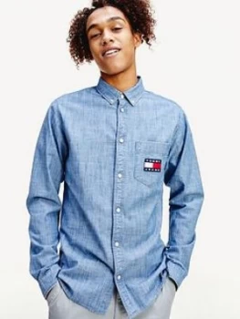 Image of Tommy Jeans Chambray Badge Shirt - Mid Blue