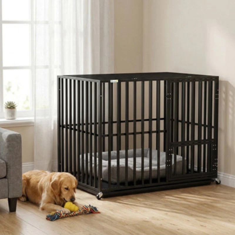 Image of Pawhut Heavy Duty Dog Crate, Dog Cage With Wheels For Medium Large Breeds