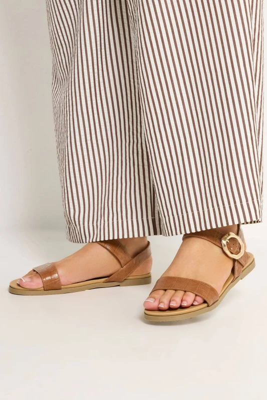 Image of Yours Womens Croc Buckle Detail Sandals In Wide E Fit in Brown Size: 6EEE Brown Female 6EEE