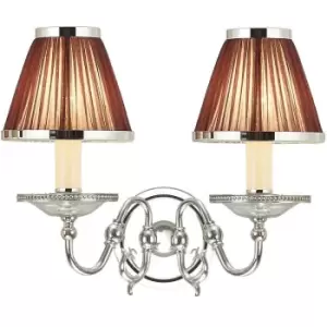 image of Luxury Flemish Twin Wall Light Bright Nickel Brown Shade Traditional Lamp Holder