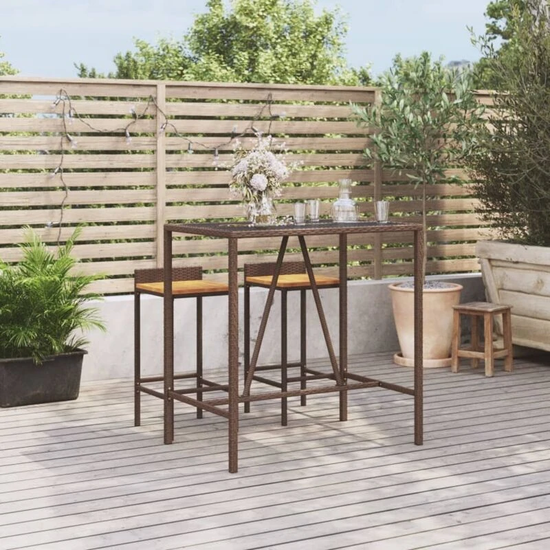 Image of VIDAXL Bar Table with Glass Top Brown 110x70x110cm Poly Rattan Vidaxl 362587